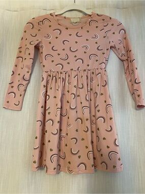 btween Girls' Pink Rainbow & Gold Heart Long-Sleeve Dress